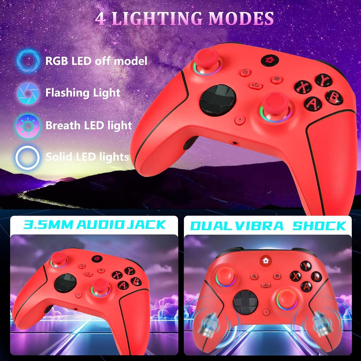 Lampelc Xbox Wireless Controller for Xbox Series X, Series S, One, and Windows, showing ergonomic design and button layout.