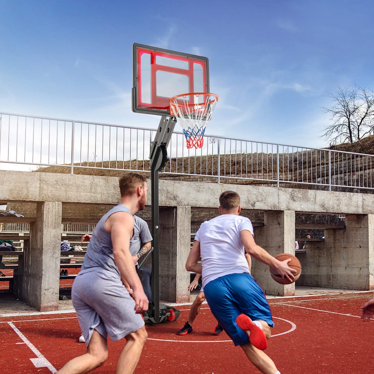 COSTWAY 10ft Basketball Backboard Hoop Net Set, 1.05M-2.6M Height Adjustable Basketball Stand with Wheels, Weighted Bag, for Kids, Junior and Adult