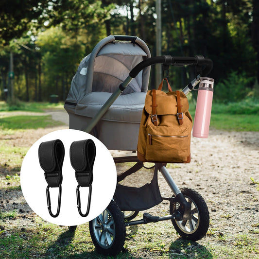 Set of four TENTHPEO PU leather buggy clips with adjustable straps, anti-slip design, suitable for strollers, diaper bags, and backpacks.