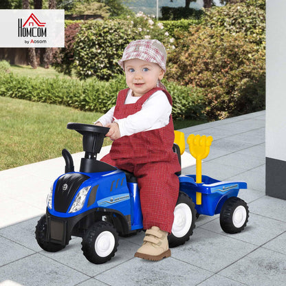 HOMCOM Ride On Tractor Toddler Walker Foot To Floor Slider w/Horn Storage Steering Wheel for 1-3 Years Old Blue