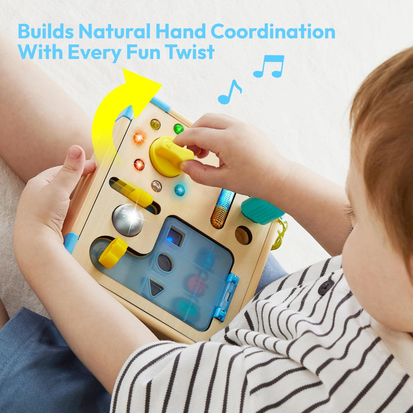 lalalark Montessori Busy Board,Baby Sensory Learning Toy, Wooden Toy Activity Board with 15 LED Lights & 9 Sound Effects Motor Skills,Baby Girls Boys Gifts