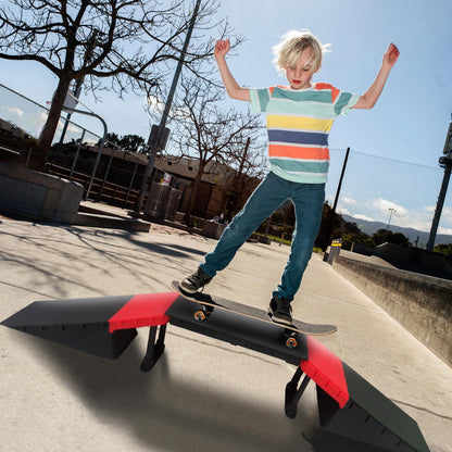 The Magic Toy Shop Skate Ramp Set - 6 Assembly Variations, Red & Black, Anti Slip, Modular & T-Lock System, Easy Setup - Outdoor Adventure for Kids with Bikes, Scooters, Skateboards, RC Cars