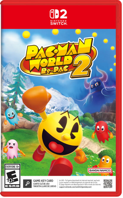Pac-Man World 2 Re-PAC Nintendo Switch game cartridge by Bandai Namco, featuring colorful Pac-Man character on the cover.