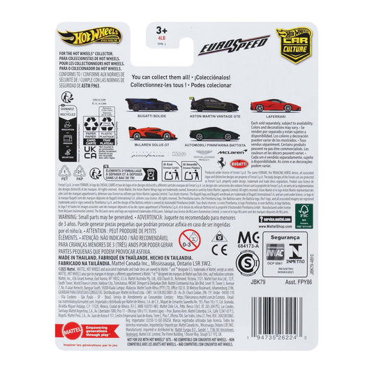 Hot Wheels Premium Car Culture Collectible Toy Car, 1:64 Scale Die-Cast Bugatti Bolide, Eurospeed Vehicle with Real Riders Tires, JBK79