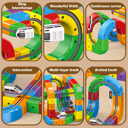 Clickrail Electric Train Set, Track Fusion Toy, Magic Rail Cube Train Set, with Gravity-Defying Motorized Train, 3D Embedded Layouts Train Track Set, DIY Cube Track, for Kids (123PCS)