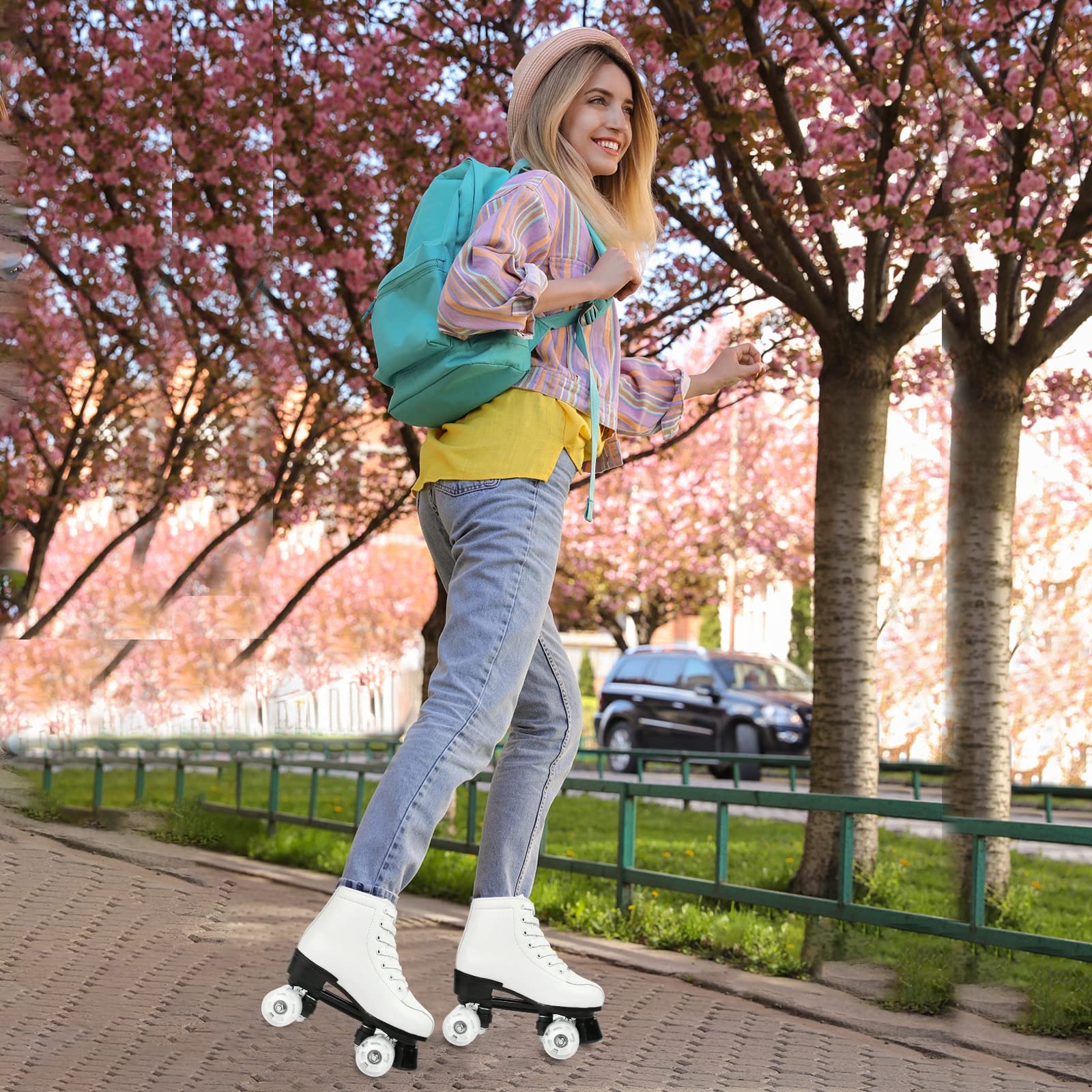 XUDREZ adjustable high-top roller skates with white flash wheels, double row for indoor and outdoor skating, size 36 UK.