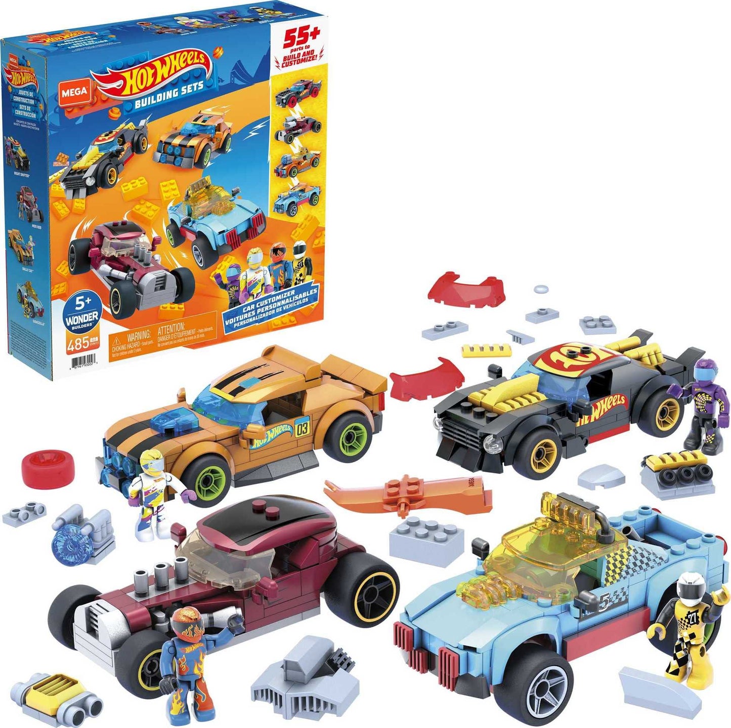 MEGA Hot Wheels Car Customizer building set with micro figure driver, rolling wheels and authentic features, toy gift set for boys and girls for ages 5 and up