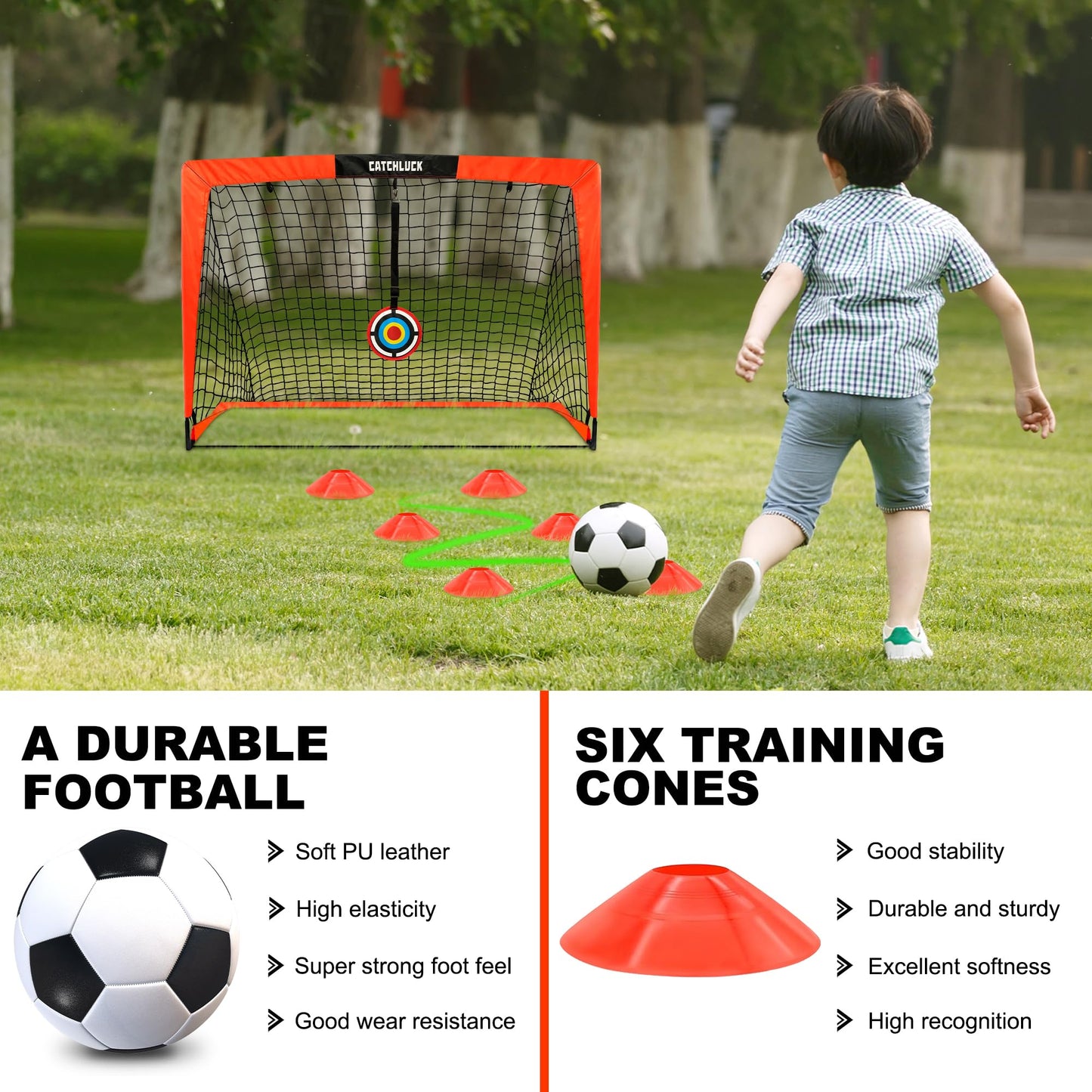 CATCHLUCK Football Goals for Kids, 4x3ft Pop Up Goals with Net, Targets, Cones, and Carry Bag