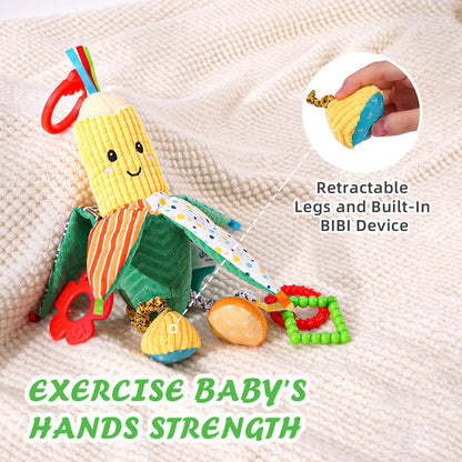 Jollybaby baby rattles hanging toys with crinkle and teether, suitable for pram, car seat, cot, and stroller for 0-12 months.