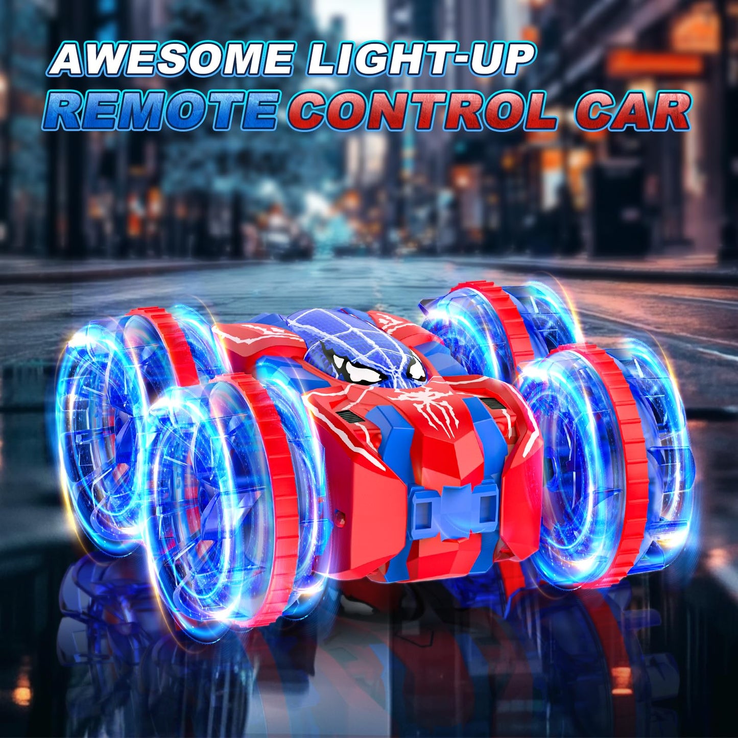 fygurso 4WD Waterproof Remote Control Car，Amphibious 2.4 GHz RC Cars Remote Control Boat，360°Rotation RC Stunt Car with LED Lights，Boys Girls Gifts All Terrain Water Beach Pool Toy