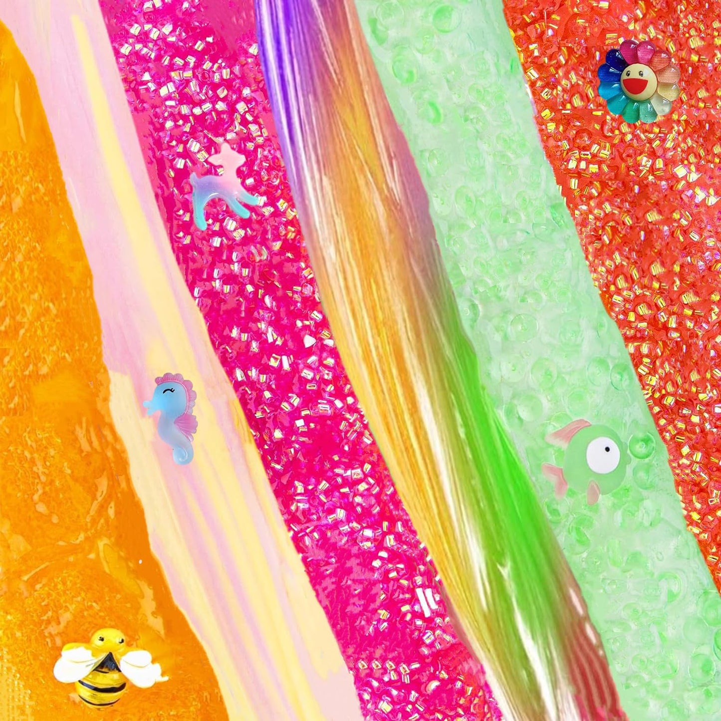 Set of 12 crunchy slime jars from Vomkela, featuring clear, soft, non-sticky slime ideal for stress relief and DIY slime activities.