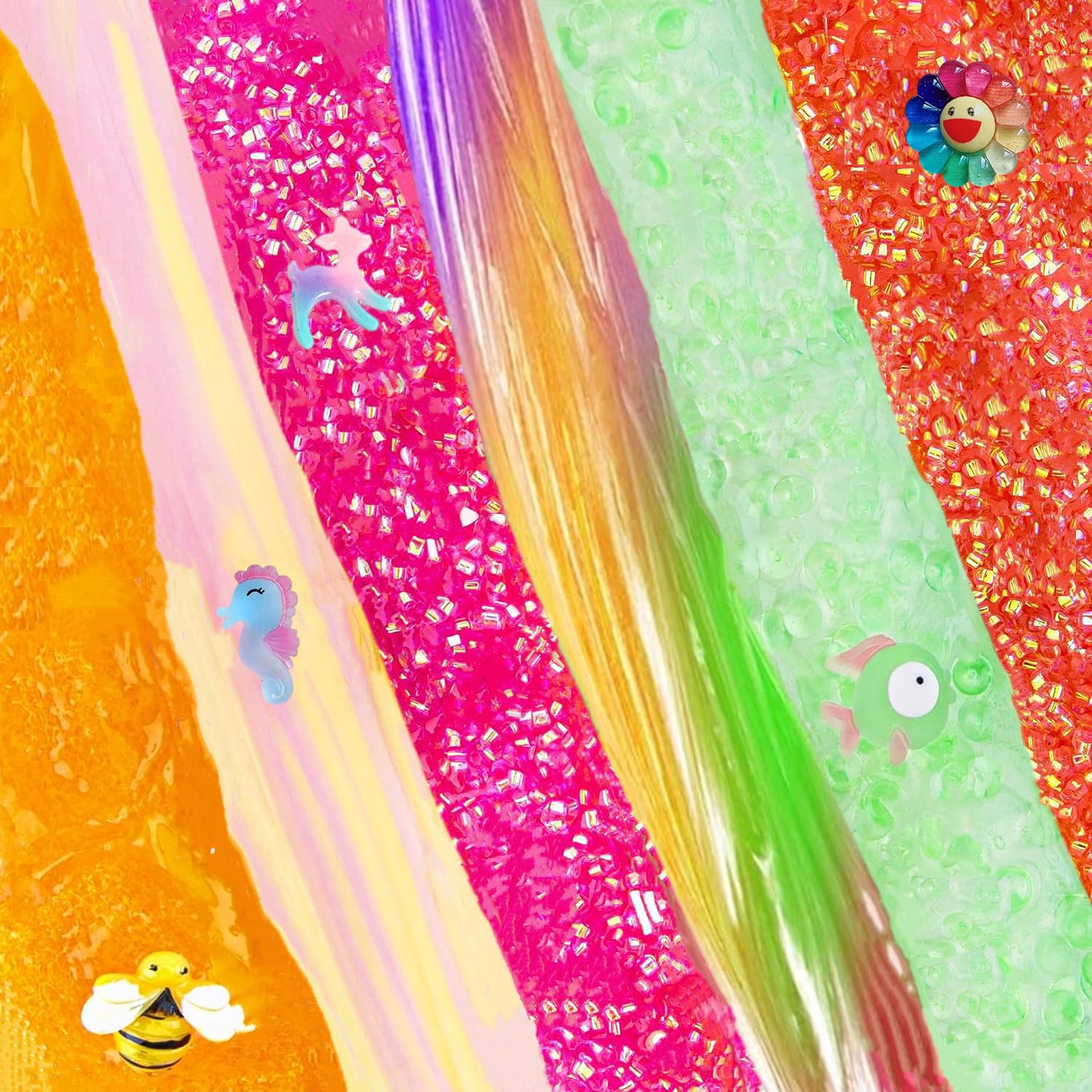 Set of 12 crunchy slime jars from Vomkela, featuring clear, soft, non-sticky slime ideal for stress relief and DIY slime activities.