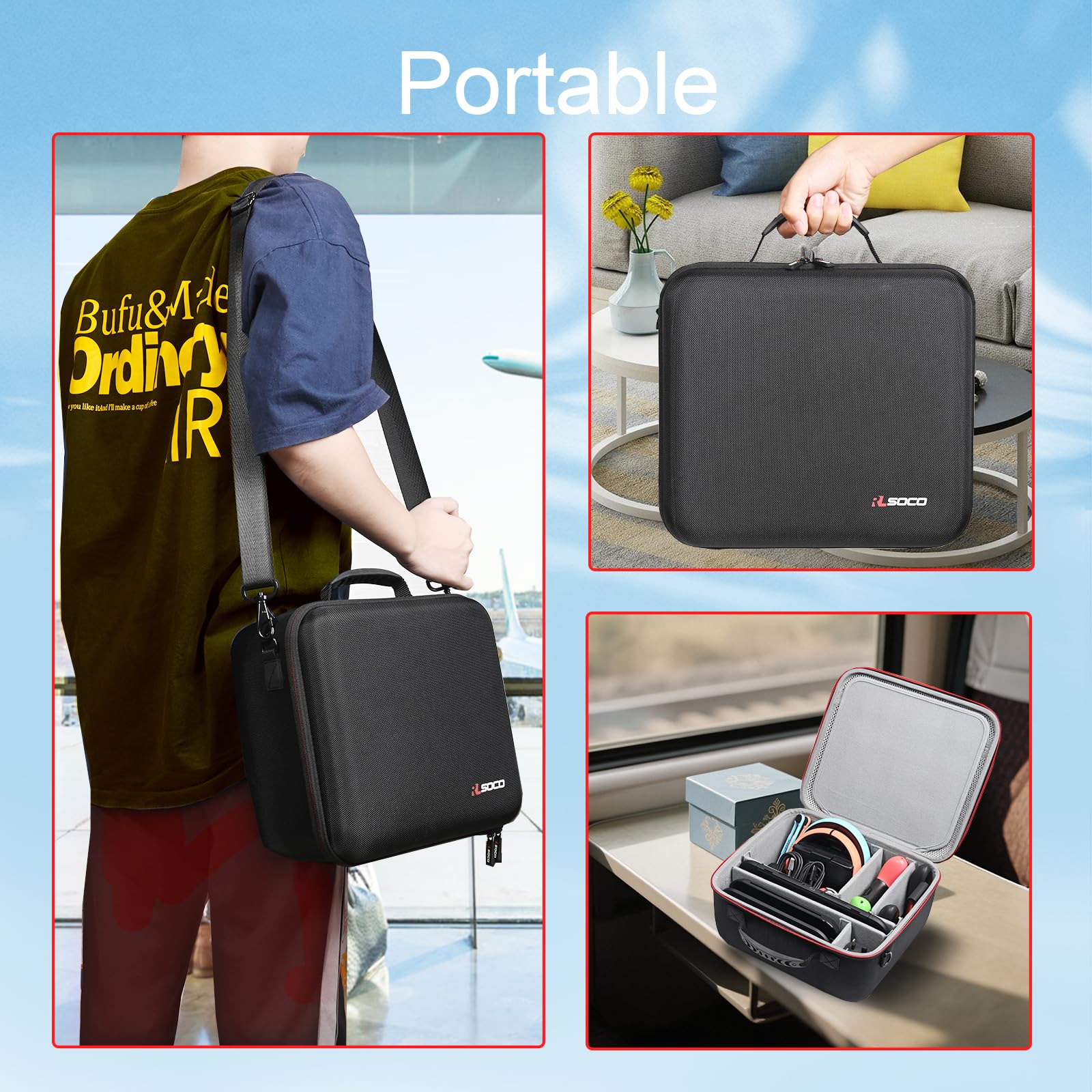 RLSOCO Carry Case for Nintendo Switch 2 with TV dock, controllers, game cards, and accessories in a rugged travel bag.