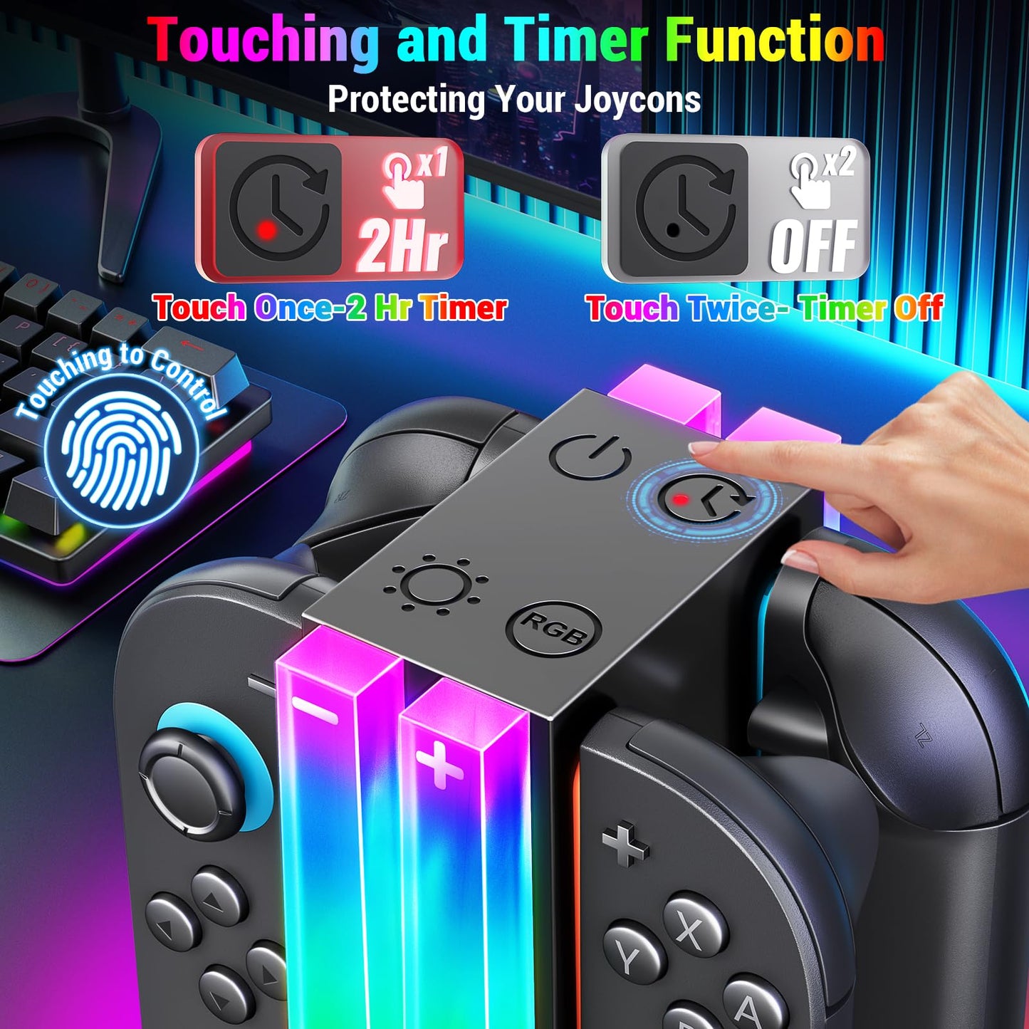 Wenocally Switch 2 Controller Charging Station Compatible with Nintendo Switch 2 for Joy-Con and OLED Model Controller with 6 RGB Light Modes and Timer Function, Charging Station Bag Storage