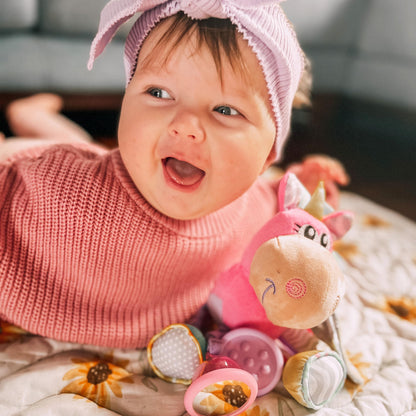 Playgro Unicorn Clip Clop Activity Rattle Pink - Nurturing Developmental Toy for 3+ Months - The Ultimate Fusion of Teething & Early Engagement - Baby's First Rattles with a Delightful Unicorn Design