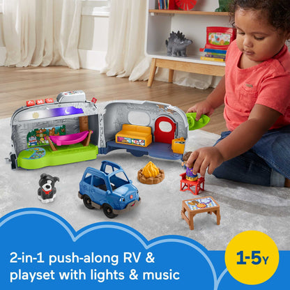 Fisher-Price Little People Light-Up Learning Camper playset with vehicle, lights, and songs for children ages 1 and up