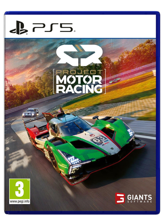PlayStation 5 game case for Project Motor Racing by GIANTS Software GmbH, showcasing racing game artwork and logo.