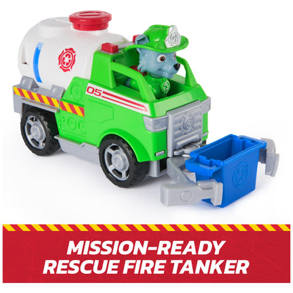 Paw Patrol Fire Rescue: Rocky Rescue Fire Tanker with Action Figure, Grab Claw and Toy Truck, Kids Toys for Boys and Girls Ages 3 and Up