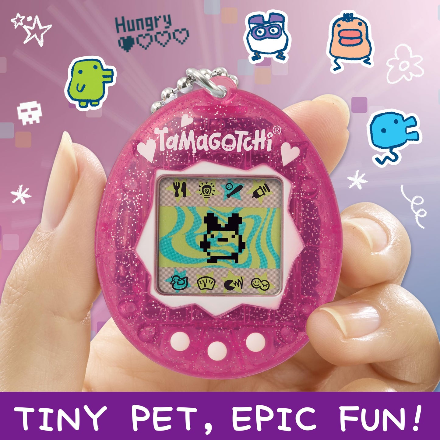 TAMAGOTCHI Bandai Original Pink Glitter Shell Original Cyber Pet 90s Adults And Kids Toy With Chain | Retro Virtual Pets Are Great Boys And Girls Toys Or Gifts For Ages 8+