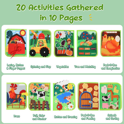 LZDMY Baby Toys Busy Book for 1 2 3 Year Olds, 20 in 1 Toddlers Montessori Farm Busy Books Travel Toys, Sensory Activity Book Busy Board Educational Toy, Boys Girls Birthday Gift