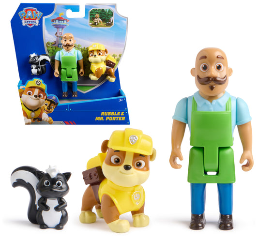 PAW Patrol Rubble & Mr. Porter Figure Pack with Skunk Toy Figure, Kids Toys for Boys and Girls Ages 3 and Up
