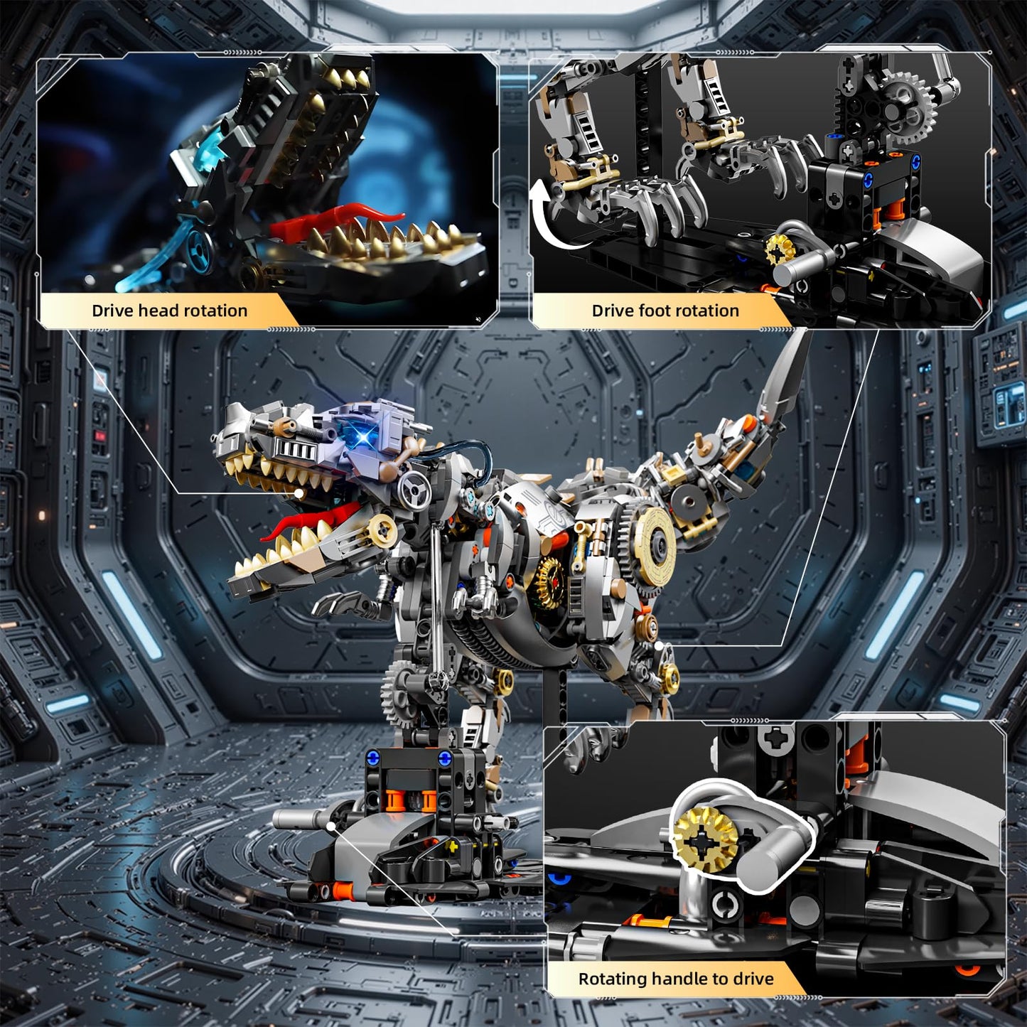 HJPLPXH Mechanical Tyrannosaurus Building Blocks Set with LED Light, T Rex Model Home Decor Gift for Adults Teens Kids Boys Ages 12+（1268PCS）
