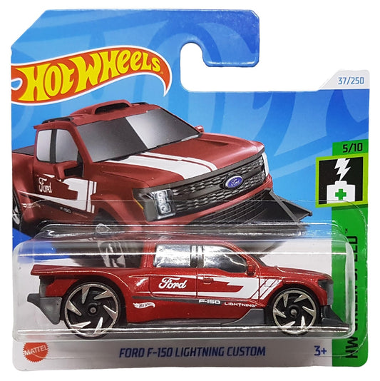 Hot Wheels Ford F-150 Lightning Custom Truck - HW Green Speed 5/10 - HTB82 - Short Card - Dark Red Metallic - Mattel 2024 - Kid's Toy Truck - Children