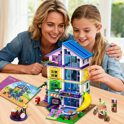 CUBIMANA Friends Girls House Building Set with LED Light - Pink Girl Villa Building Block with Car and Pool, 1317PCS Friends House Toy for Role Play, Christmas Birthday Gift for Girls Boys Age 6-14+