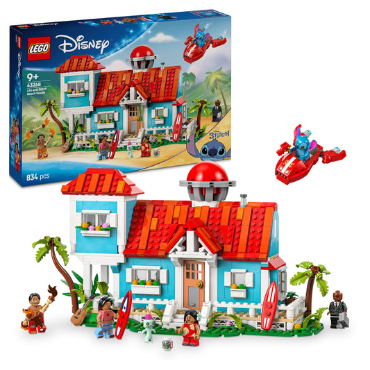 LEGO | Disney Lilo and Stitch Beach House Building Toy with 6 Rooms, Rooftop Observatory, a Spaceship and 5 Minifigures - Birthday Gift for 9+ Year Old Girls, Boys & Fans - 43268