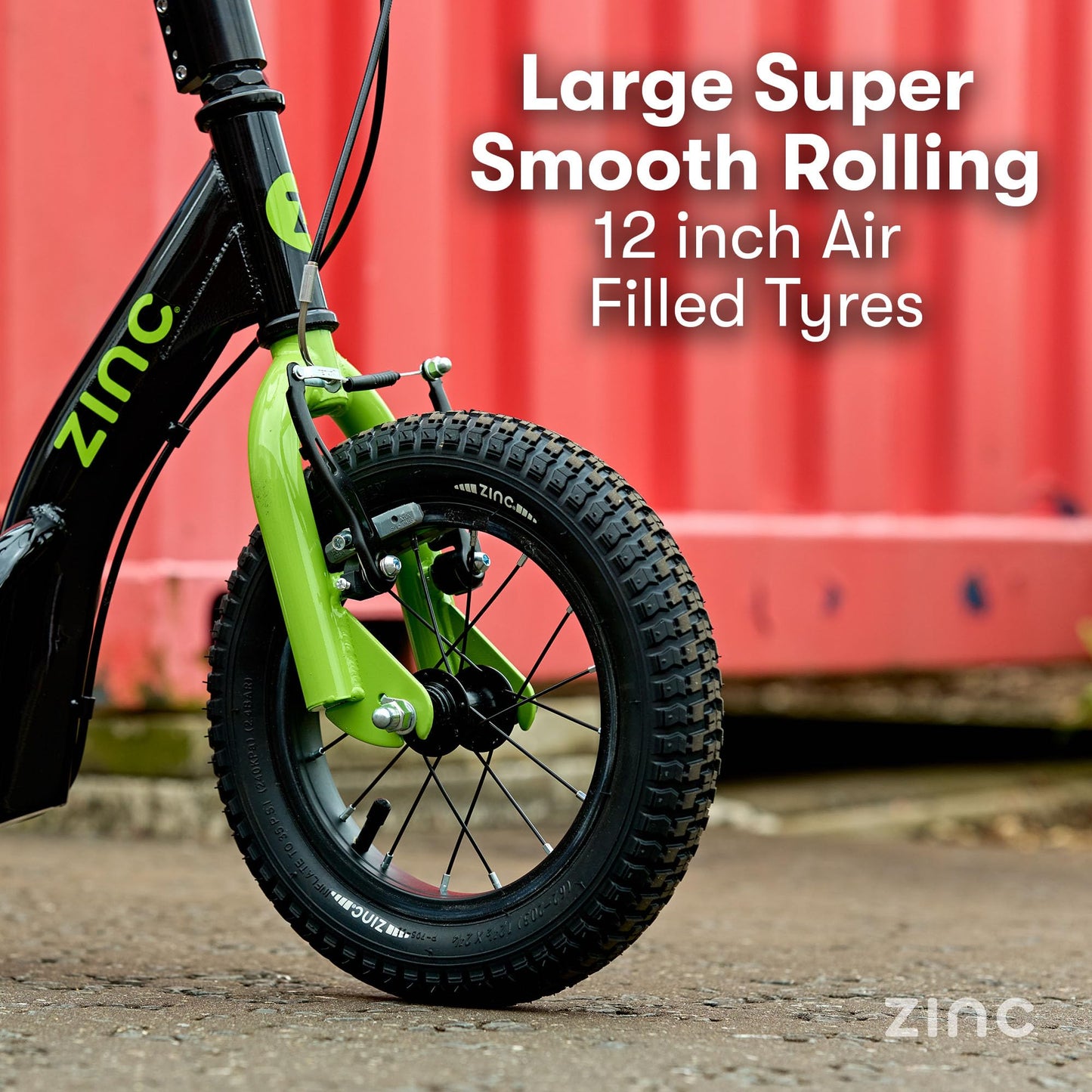Zinc Radikal BMX Scooter for Kids Ages 6+ – 12 Inch Big Wheel Stunt Scooters with 360 Degree Handlebar Spin, Front & Rear Brakes, Steel Frame, Off-Road Tyres, Green & Black