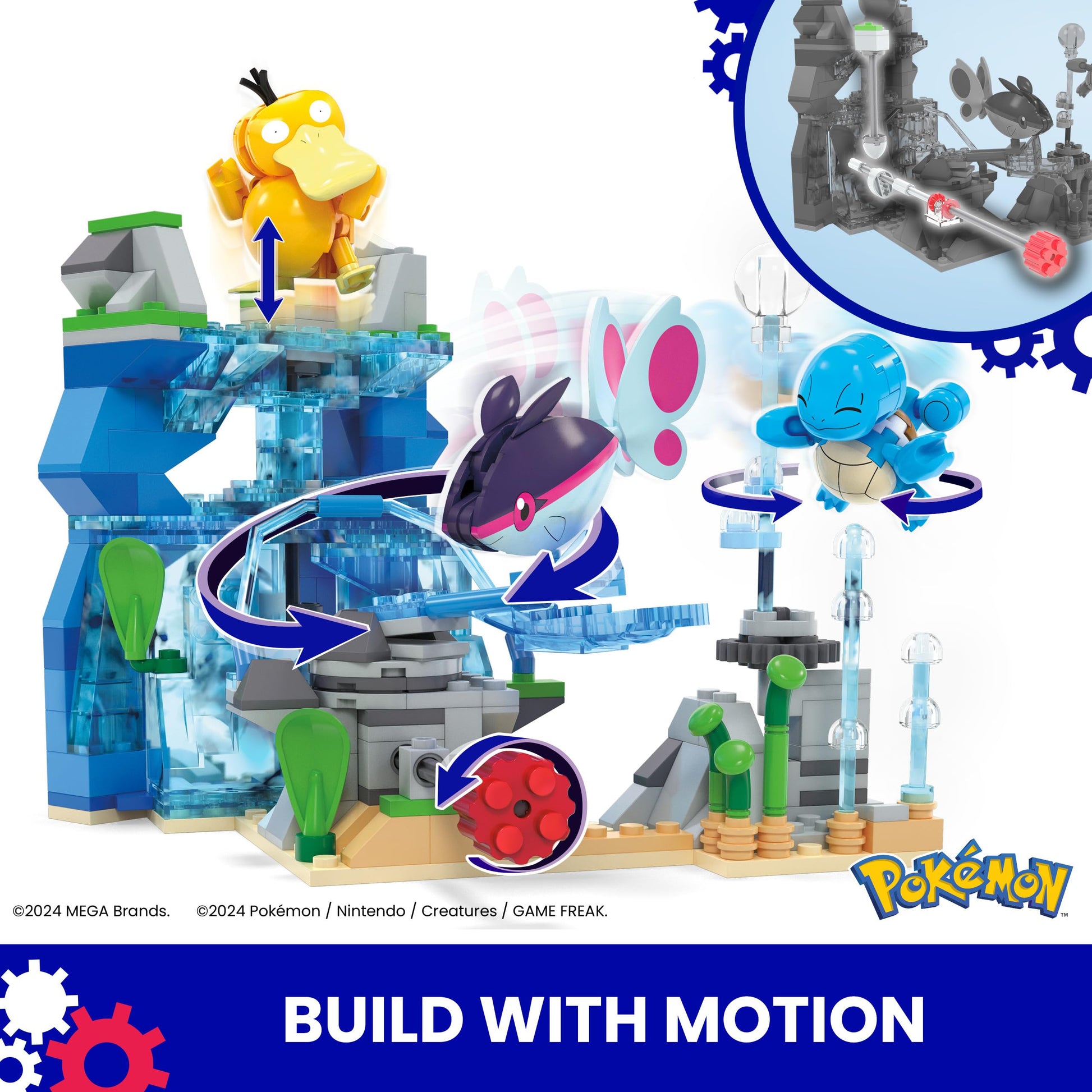 MEGA Pokémon Building Toys Set featuring aquatic adventure scene with 319 pieces and 2 poseable characters for kids.