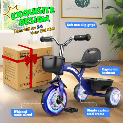 HappyGoLucky Tricycles Toys for 2-5 Year Old Boys Gifts, Kids Balance Bike 2-5 Year Old with 3 Colorful Lighting Wheels & Adjustable Seat, Baby Cycle Trikes Bike Boys Toys Age 2-5 Christmas Xmas Gifts