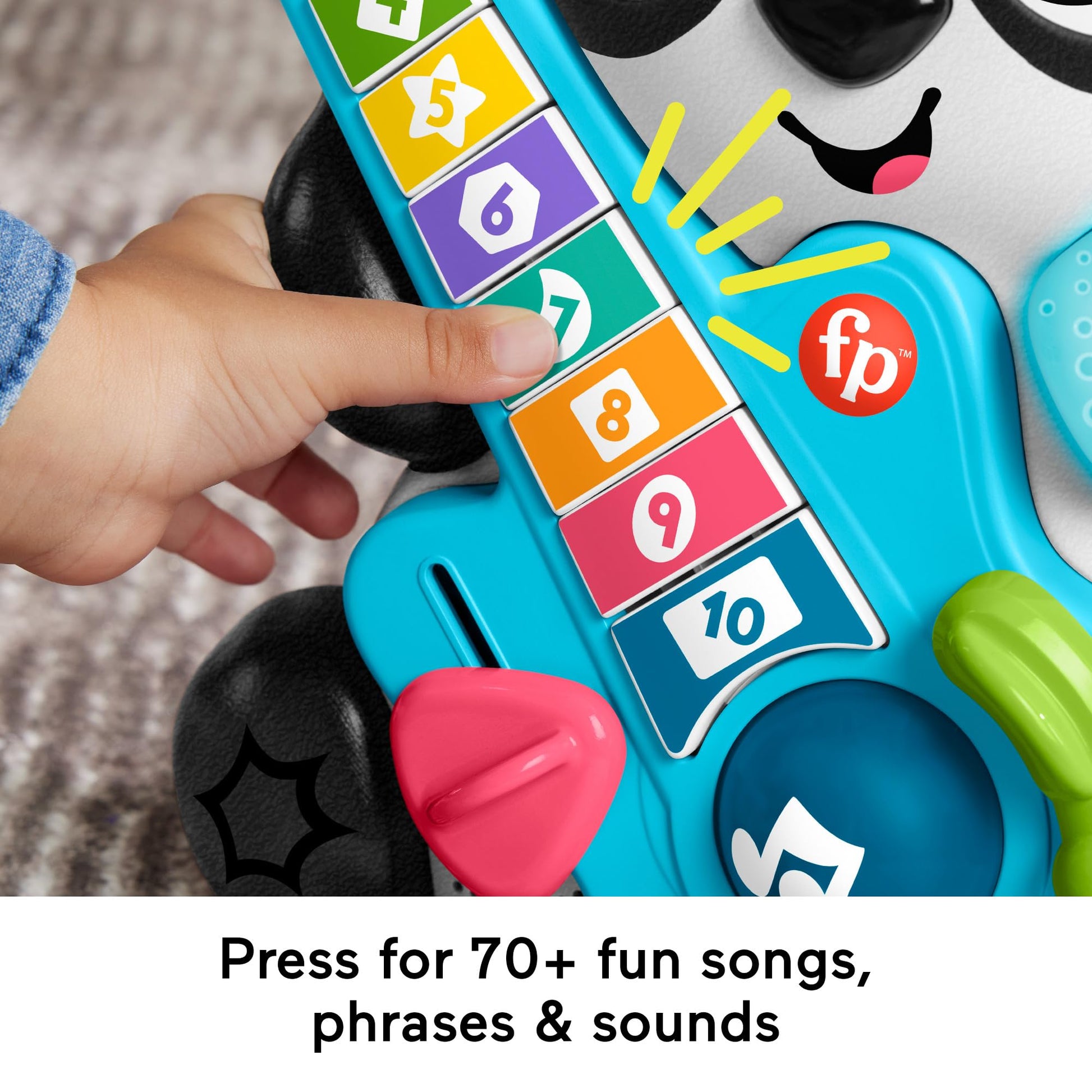 Fisher-Price Baby Learning Toy Link Squad Jam & Count Panda with lights and music for children 9+ months, UK English version.