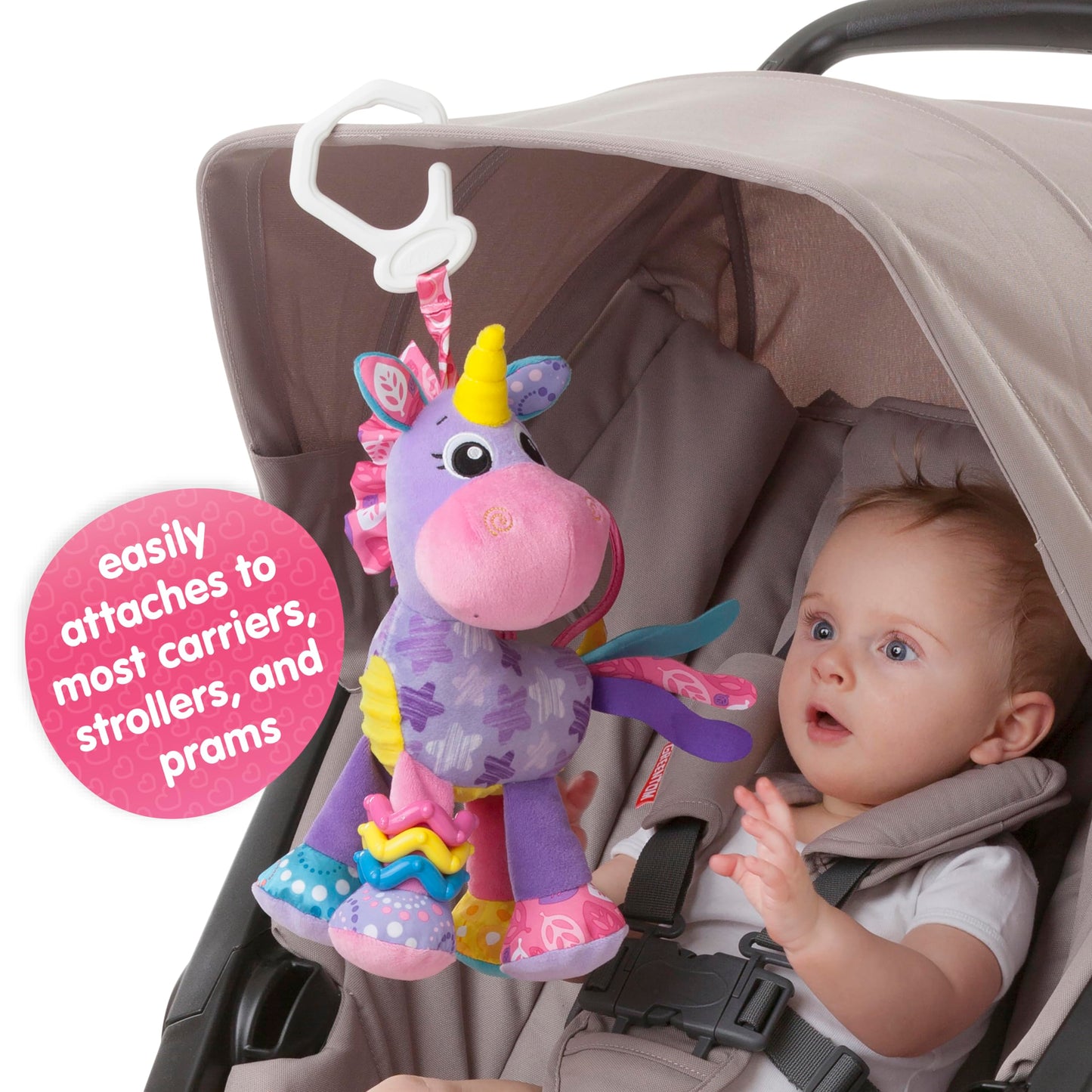 Playgro Activity Friend Stella Unicorn - Delight Your Baby Girl with this Sensory Development Toy, Ideal Baby Girl Gift for 0+ Months - On-The-Go Fun with Car Seat Toys and Pram Toy