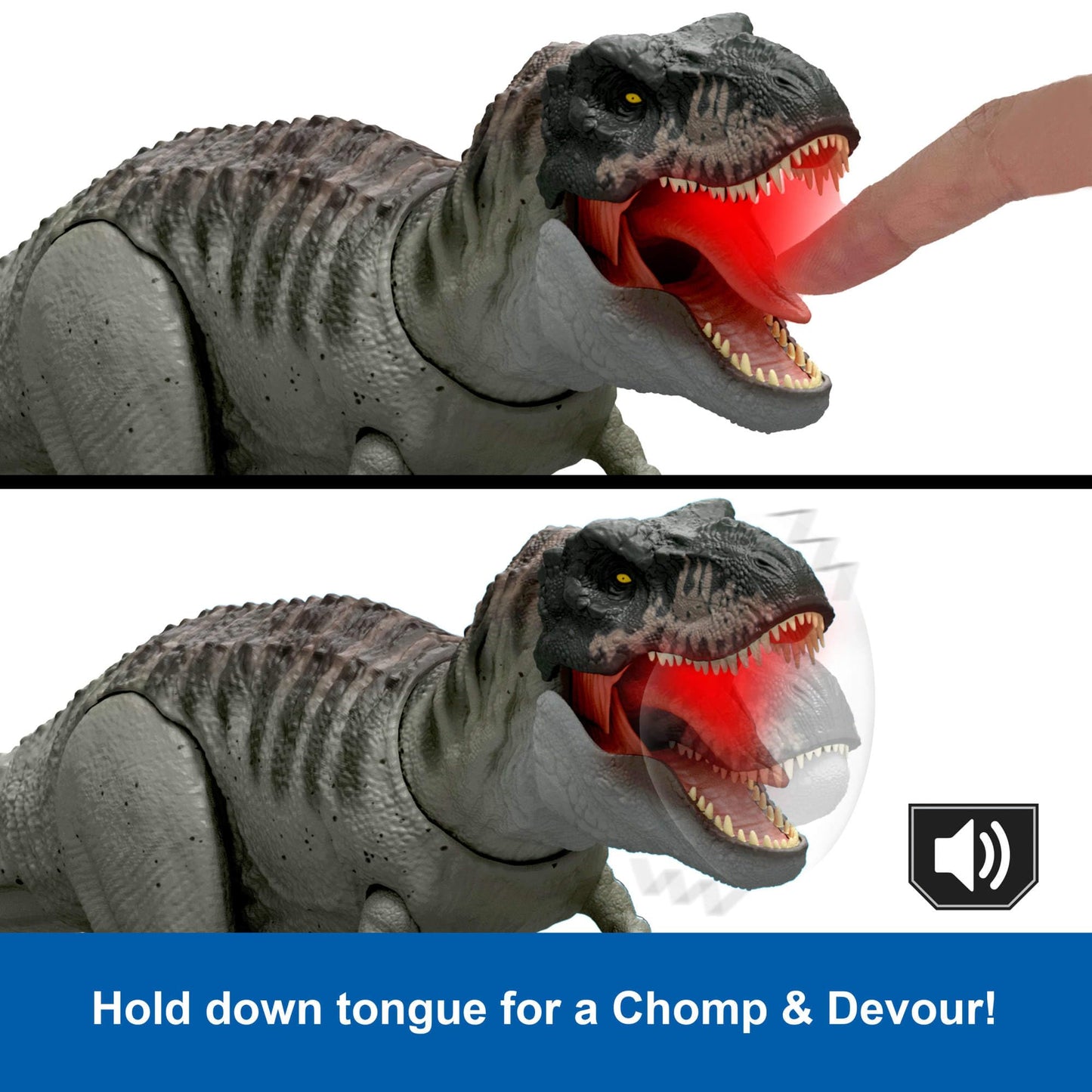 Mattel Jurassic World Rebirth Power Devour Tyrannosaurus Rex Dinosaur Figure with Tongue Activated Constant Chomp, Lights & Sounds, Digital Play, JGB50