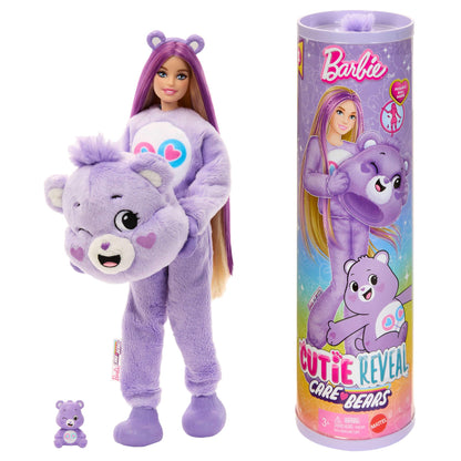 Barbie Cutie Reveal Doll & Accessories, Care Bears Series with Share Bear Plush Costume & 10 Surprises Including Color Change & Mini Bear, JCN94