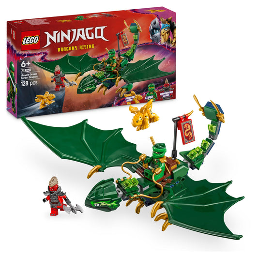 LEGO NINJAGO Lloyd’s Green Forest Dragon building toy with 2 minifigures, for imaginative play and ninja gift ideas.