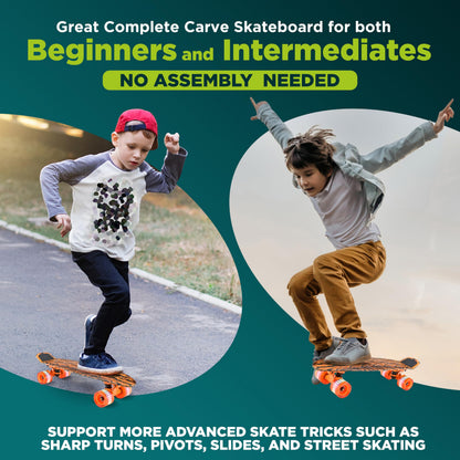 Hurtle Standard Skateboard Mini Cruiser - 6'' PP Deck Complete Double Kick Skate Board w/ 3.25" Aluminum Alloy Truck, PU Wheels w/LED Light - for Kids, Teens, Adults (Tiger), One Size, (HCSK10)