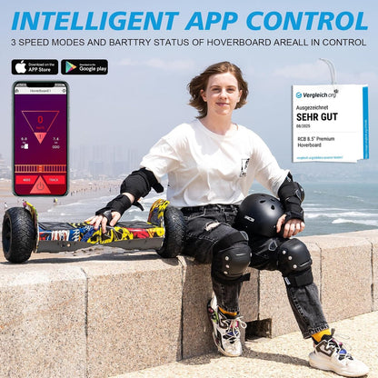 RCB Hoverboard 8.5" all terrain hoverboards, APP control function, integrated LED Bluetooth with powerful motor, electric skateboard self balance scooter, gift for Kids and Adults