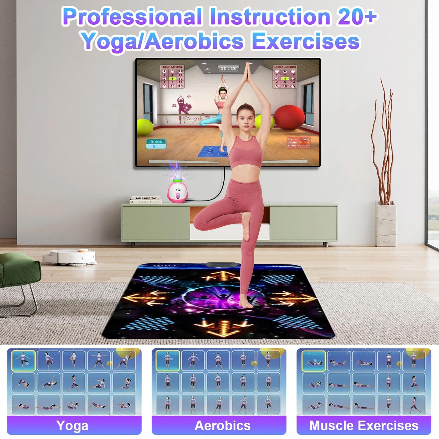 YRPRSODF electronic dance mat with motion controllers, HD camera, 100+ games, 200+ songs, colorful MTV and cartoon modes.