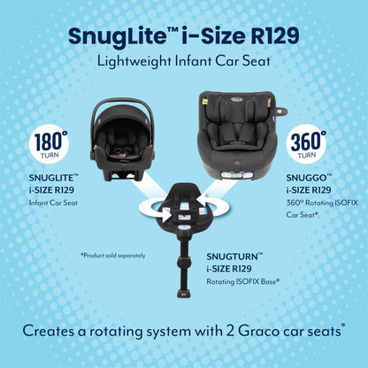 Graco SnugLite i-Size R129 Infant car seat, Suitable from 40-75cm, Birth to Approx 12 Months, Lightweight at only 3.3kg, Compatible with SnugTurn or SnugLite ISOFIX Bases, Midnight Fashion