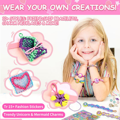 ZQIN Friendship Bracelet Making Kit for Girls 8+: Quick Maker DIY Arts and Crafts Toys, Best Christmas & Birthday Gifts for 6-12 Year Old Girls (Pink)