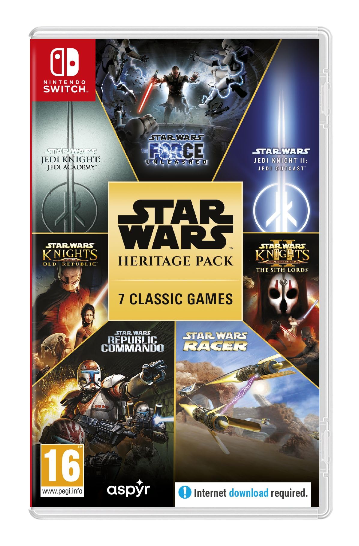 Star Wars Heritage Pack game for Nintendo Switch by Aspyr, featuring artwork and packaging details.