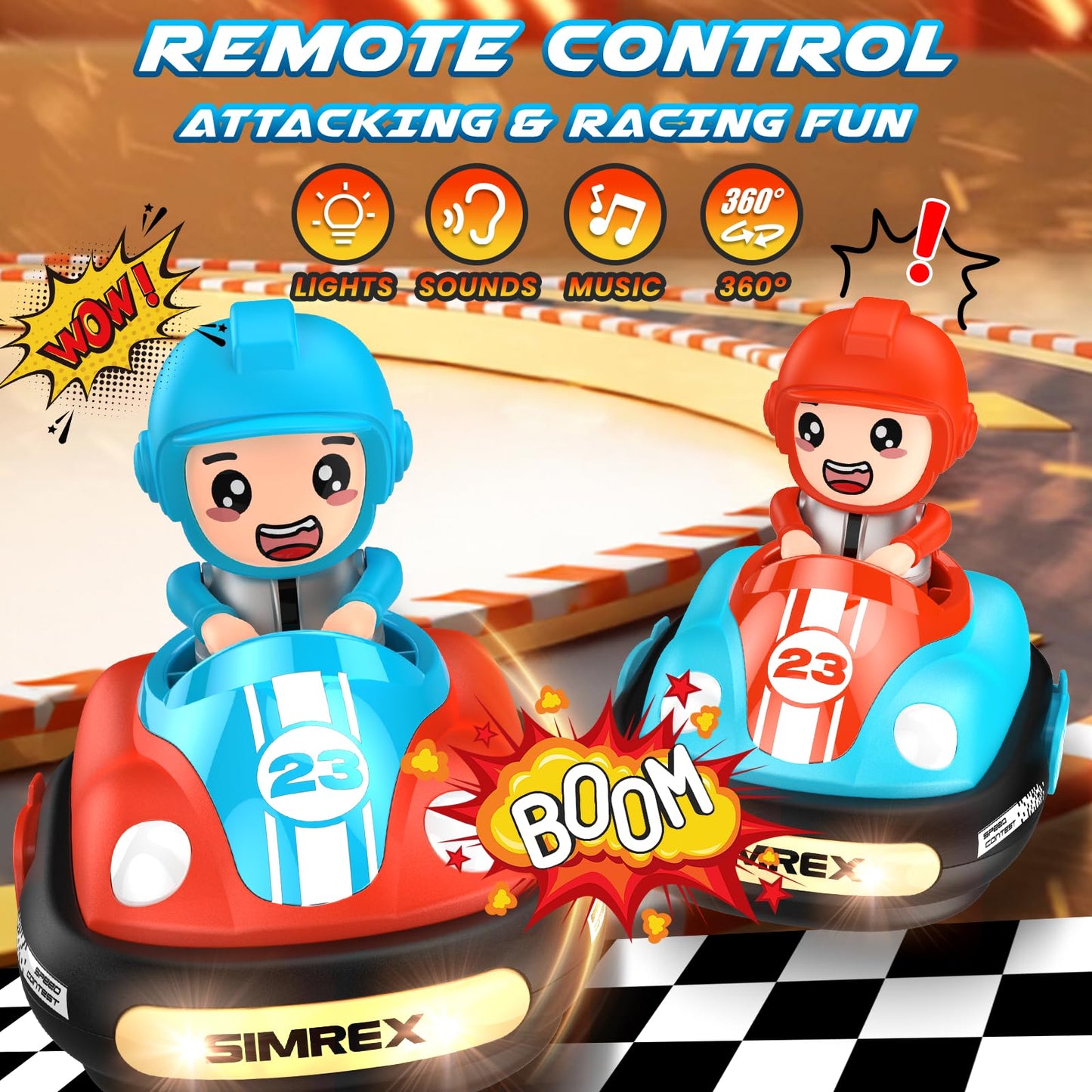 SIMREX Remote Control Bumper Car for Kids, RC Ejecting Bumper Vehicle for Kids, Toys with Light Music Sound, RC Battle Race Car Set of 2 Players, Gift for Toddler Boys and Girls