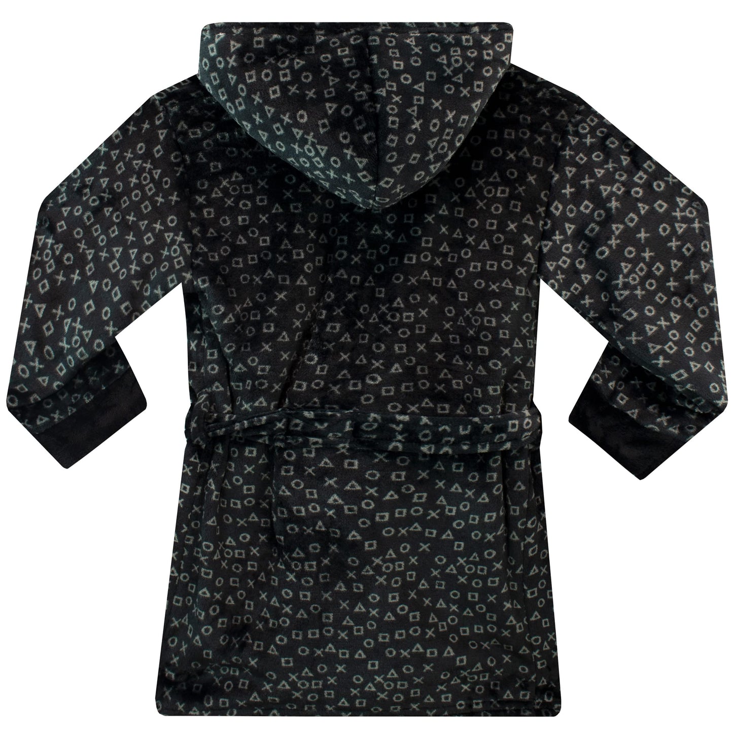 PlayStation boys' black dressing gown for ages 5-6, soft fabric with PlayStation logo, ideal for cozy comfort.
