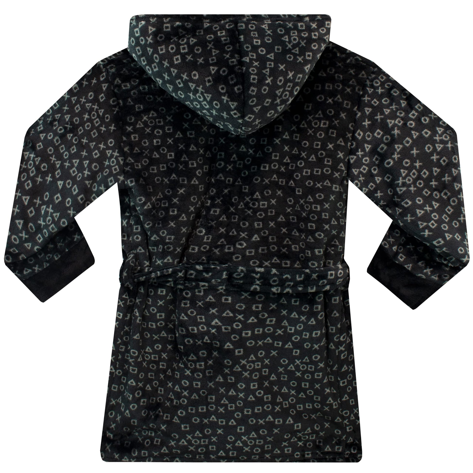 PlayStation boys' black dressing gown for ages 5-6, soft fabric with PlayStation logo, ideal for cozy comfort.