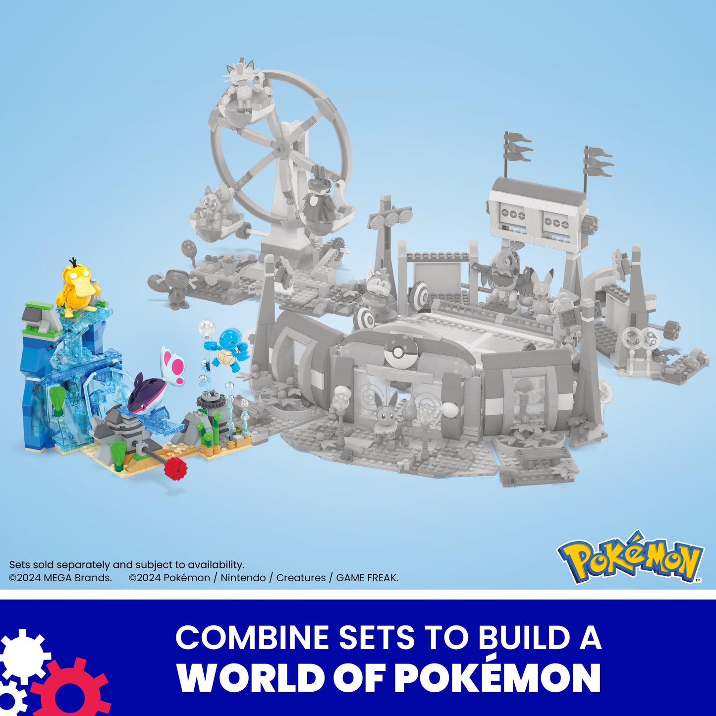 MEGA Pokémon Building Toys Set featuring aquatic adventure scene with 319 pieces and 2 poseable characters for kids.