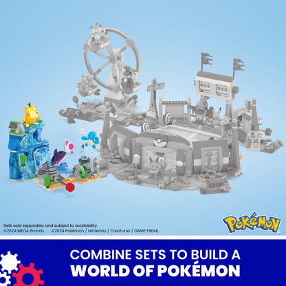 MEGA Pokémon Building Toys Set featuring aquatic adventure scene with 319 pieces and 2 poseable characters for kids.