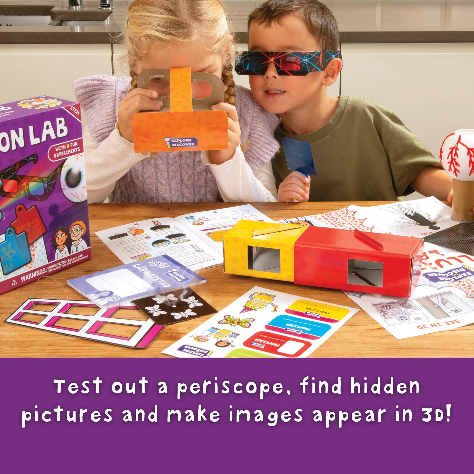 Galt Illusion Lab science kit for kids with colorful experiment materials and eye-popping illusion tools for children aged 6 and up.