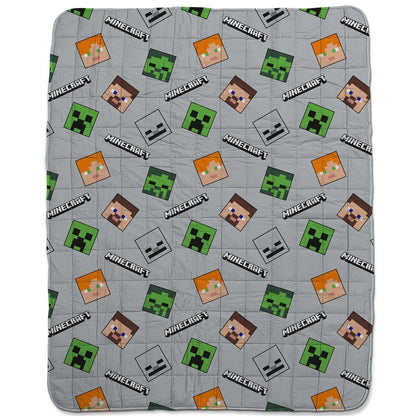 OHS Minecraft Blanket Weighted for Adults 3kg, Microfibre Reversible Calming Blanket Sleep Therapy Anxiety Relief Minecraft Gifts Heavy Blankets, Grey - 150 x 100cm